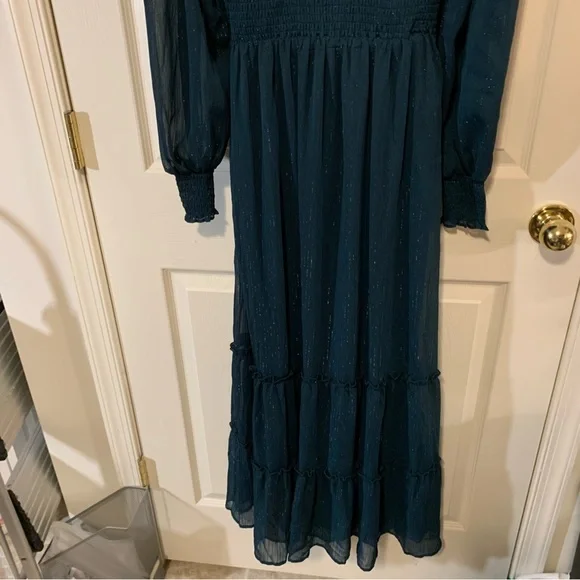 NWOT ALTAR’D STATE Green Maxi Dress with Metallic and Button Details - Picture 7 of 13